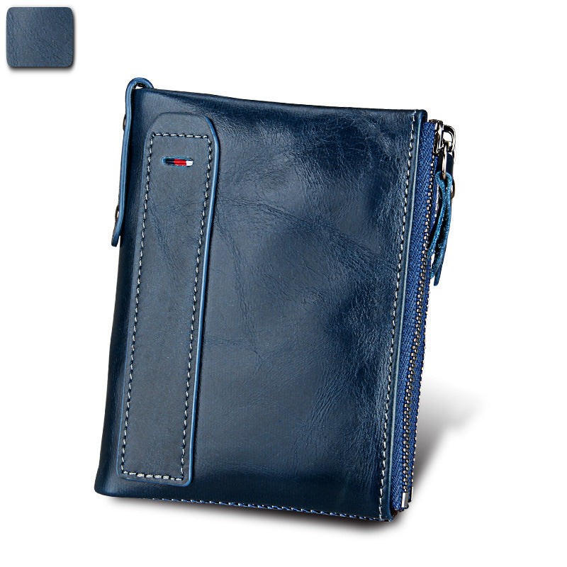 Wholesale Crazy Horse Cowhide Leather Wallet Double Zipper Coin Purse